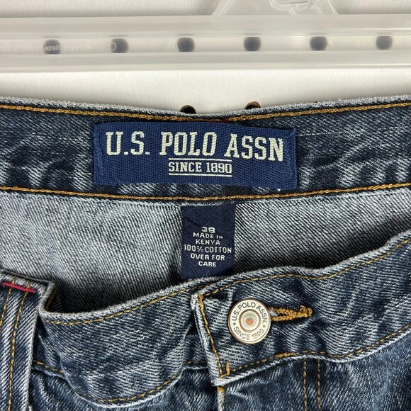 US Polo‎ ASSN Carpenter Shorts Sz 38 90s Baggy Wide Leg Y2K Work Wear Blue Skate - Picture 7 of 8